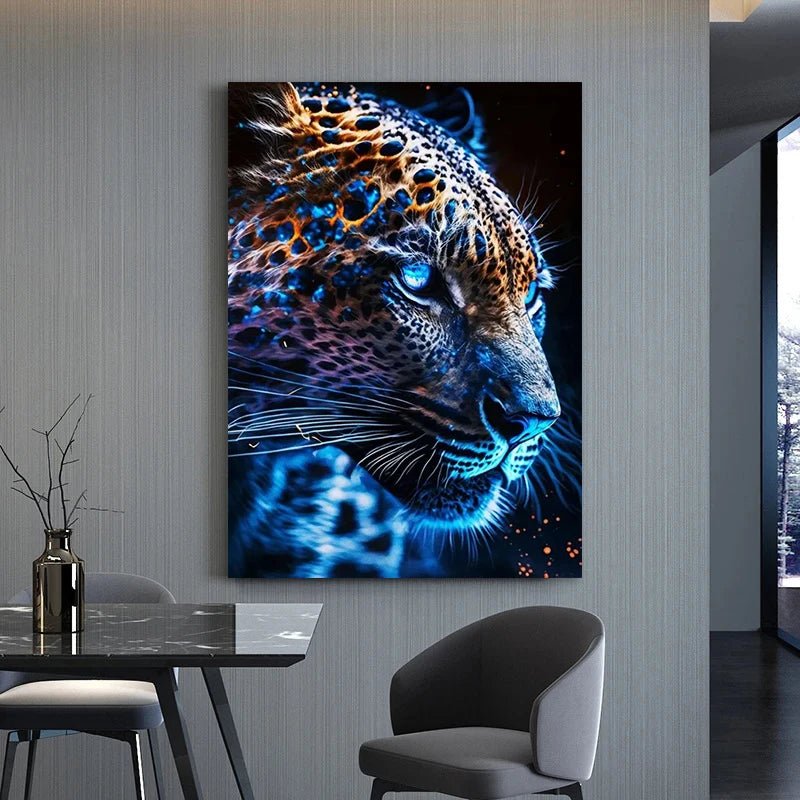 Neon Leopard Poster Canvas Painting Wall Art