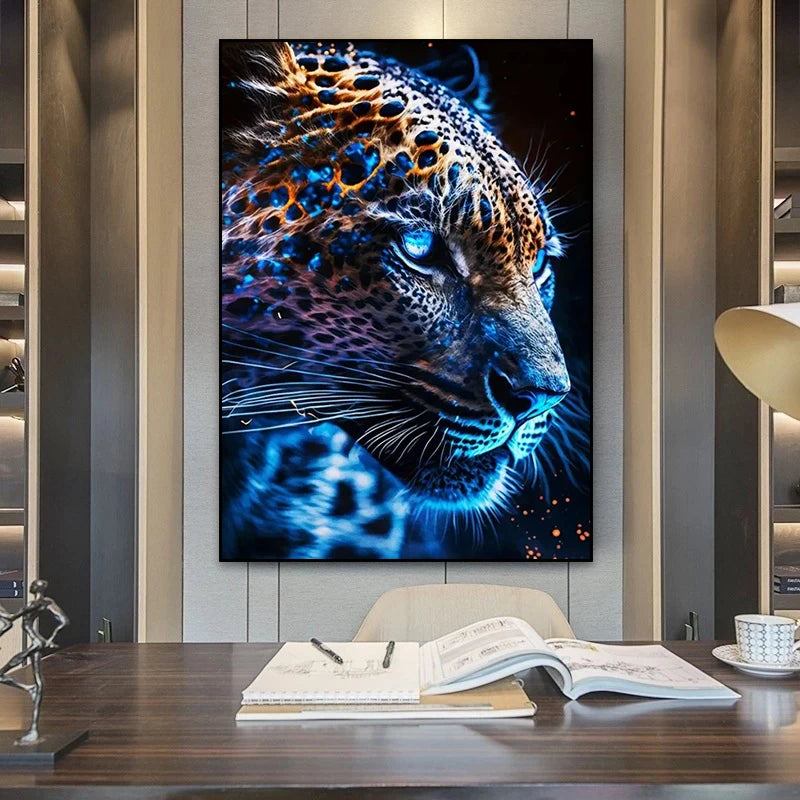 Neon Leopard Poster Canvas Painting Wall Art