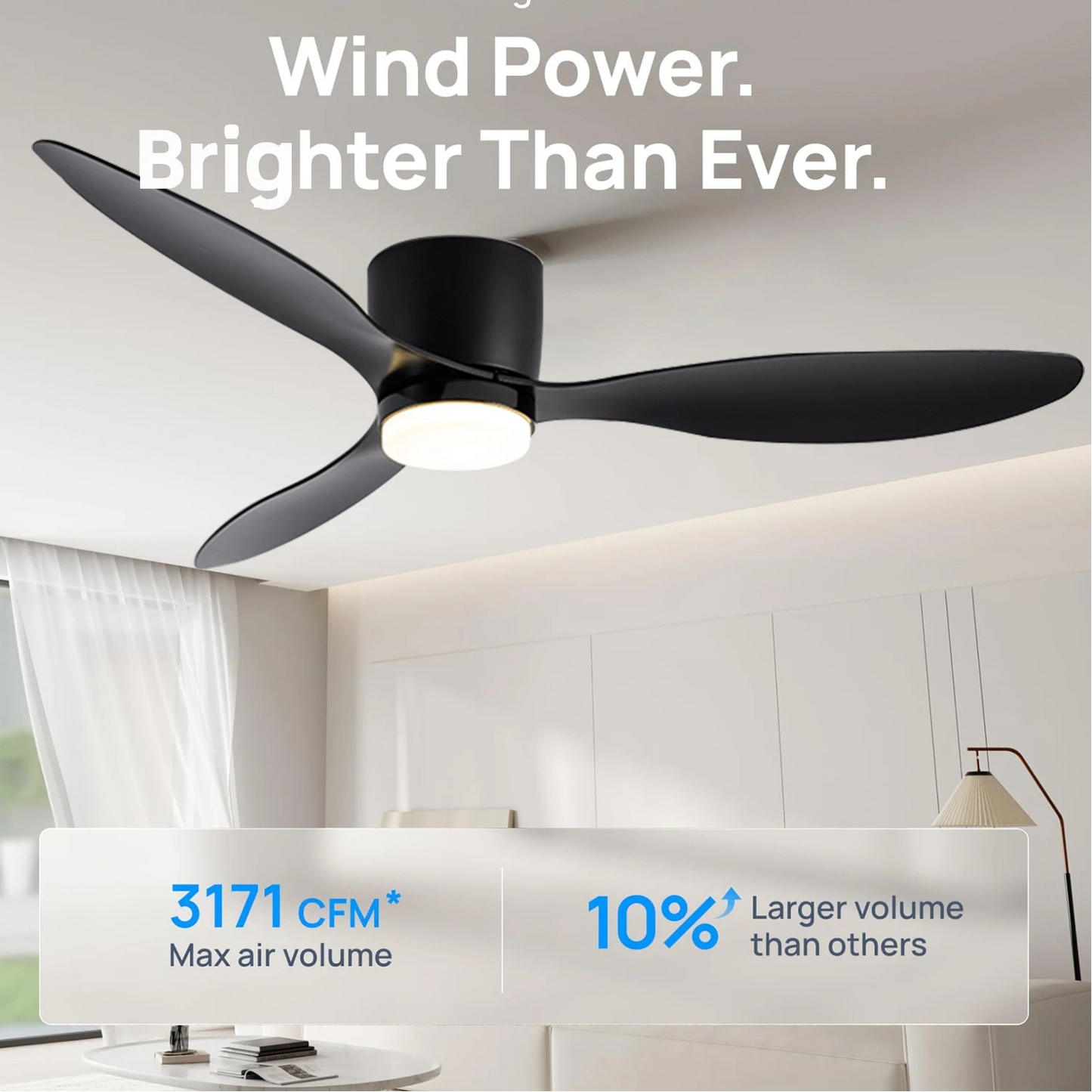 Silent & powerful ceiling fan 6-speed smart dimming LED