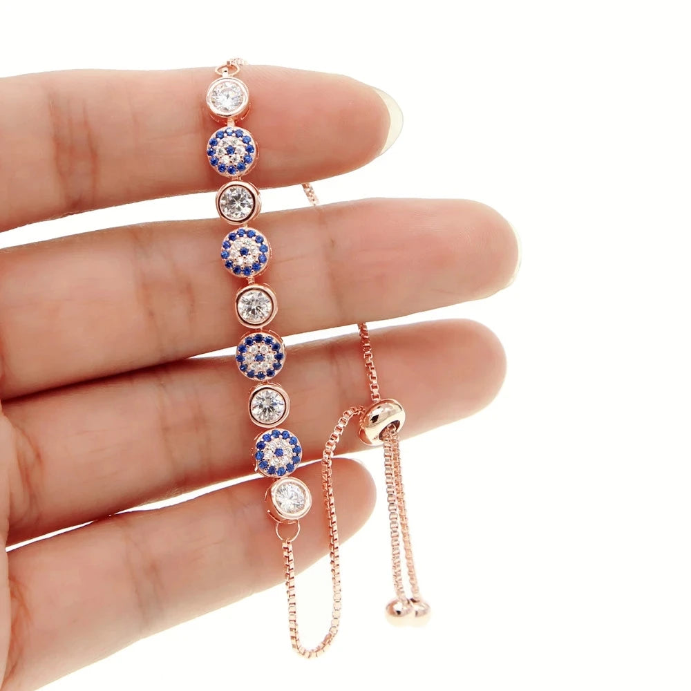 3 Color Gold Rose Silver Color 5mm Sparking Evil Eye Cz Bracelet