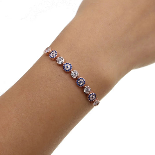 3 Color Gold Rose Silver Color 5mm Sparking Evil Eye Cz Bracelet