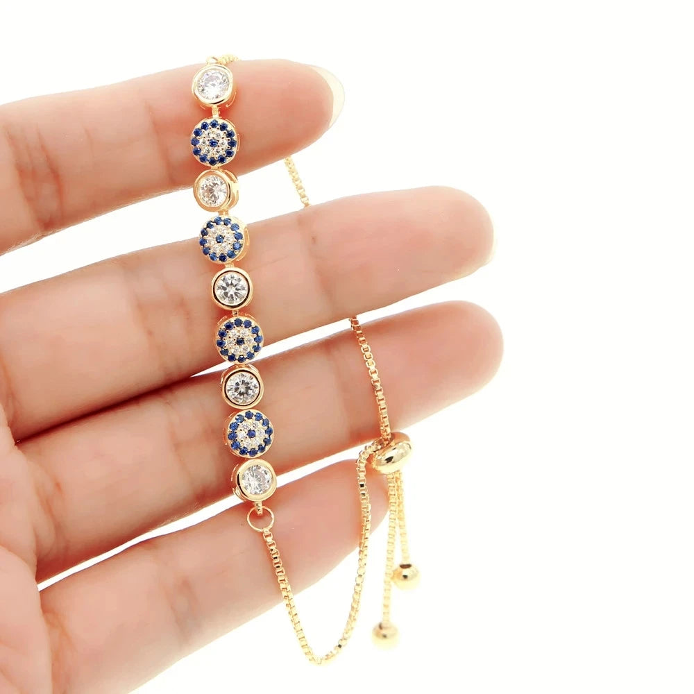 3 Color Gold Rose Silver Color 5mm Sparking Evil Eye Cz Bracelet