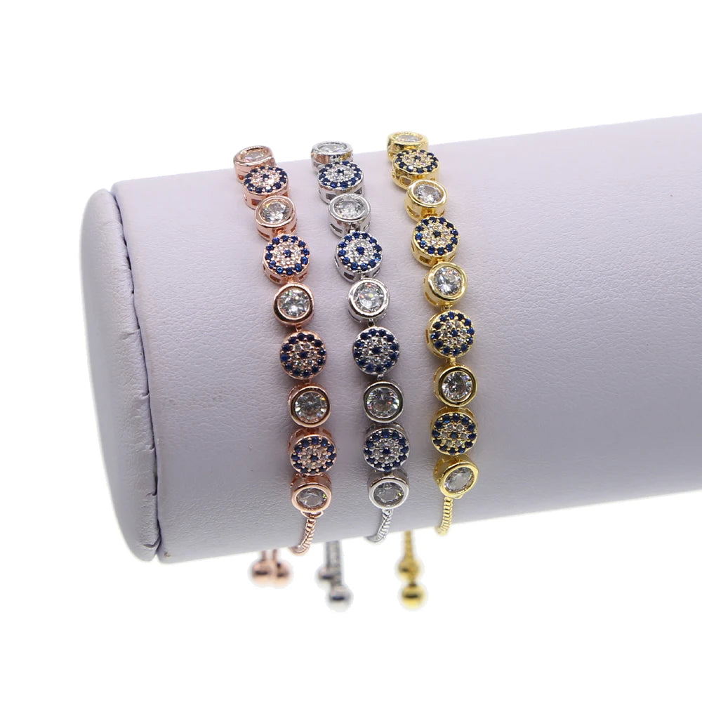 3 Color Gold Rose Silver Color 5mm Sparking Evil Eye Cz Bracelet