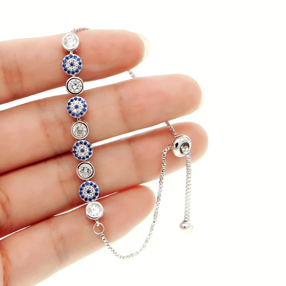 3 Color Gold Rose Silver Color 5mm Sparking Evil Eye Cz Bracelet