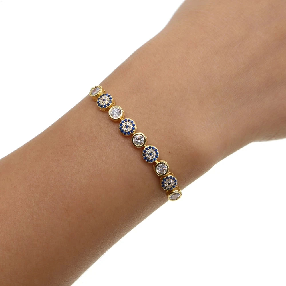 3 Color Gold Rose Silver Color 5mm Sparking Evil Eye Cz Bracelet