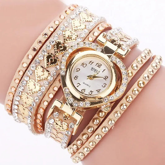 Diamond Winding Long Strap Heart Bracelet Watch