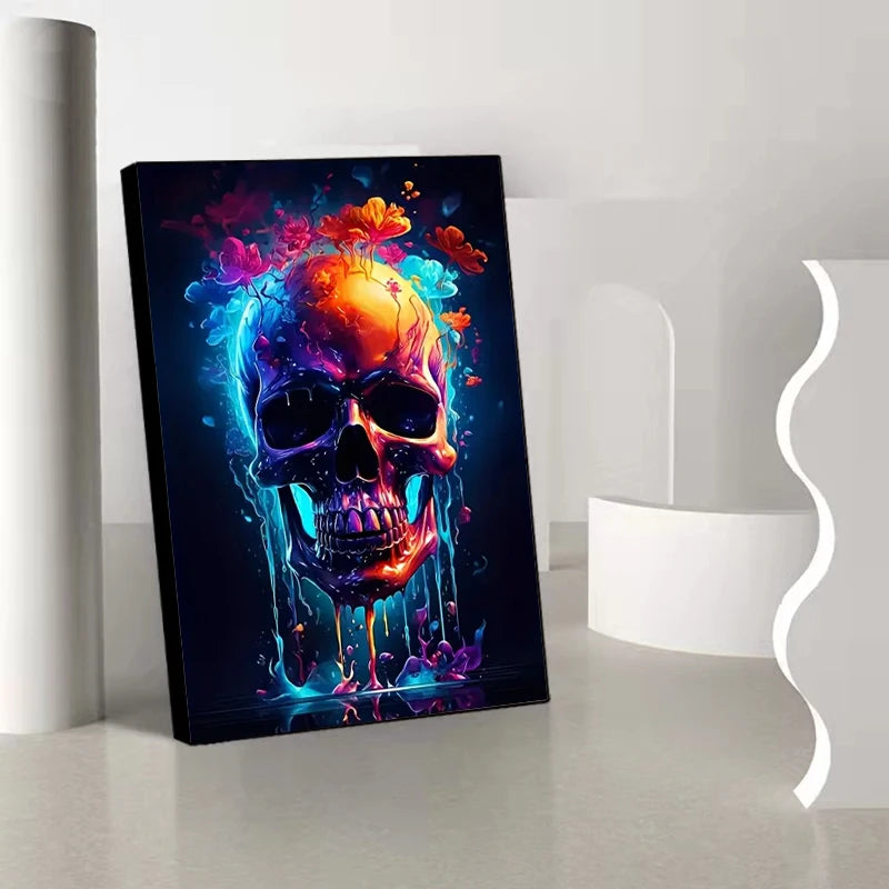 Skull Canvas Painting, Neon Home Decoration