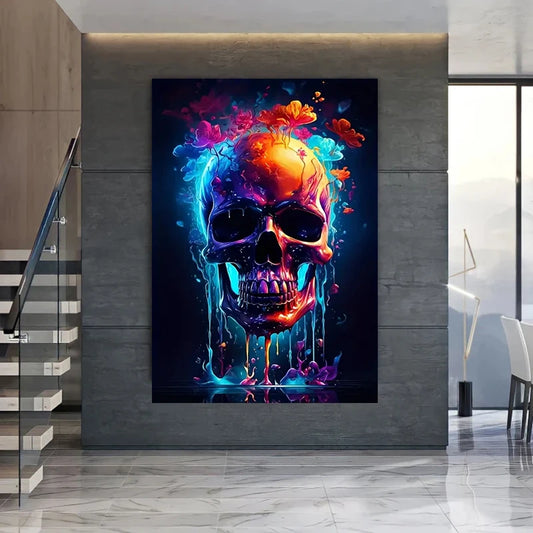 Skull Canvas Painting, Neon Home Decoration