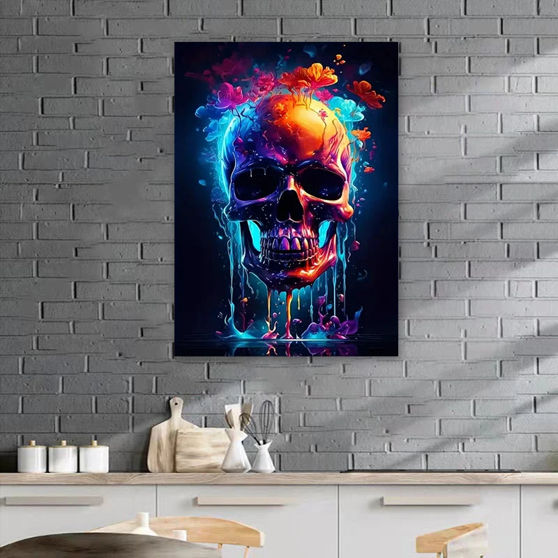 Skull Canvas Painting, Neon Home Decoration