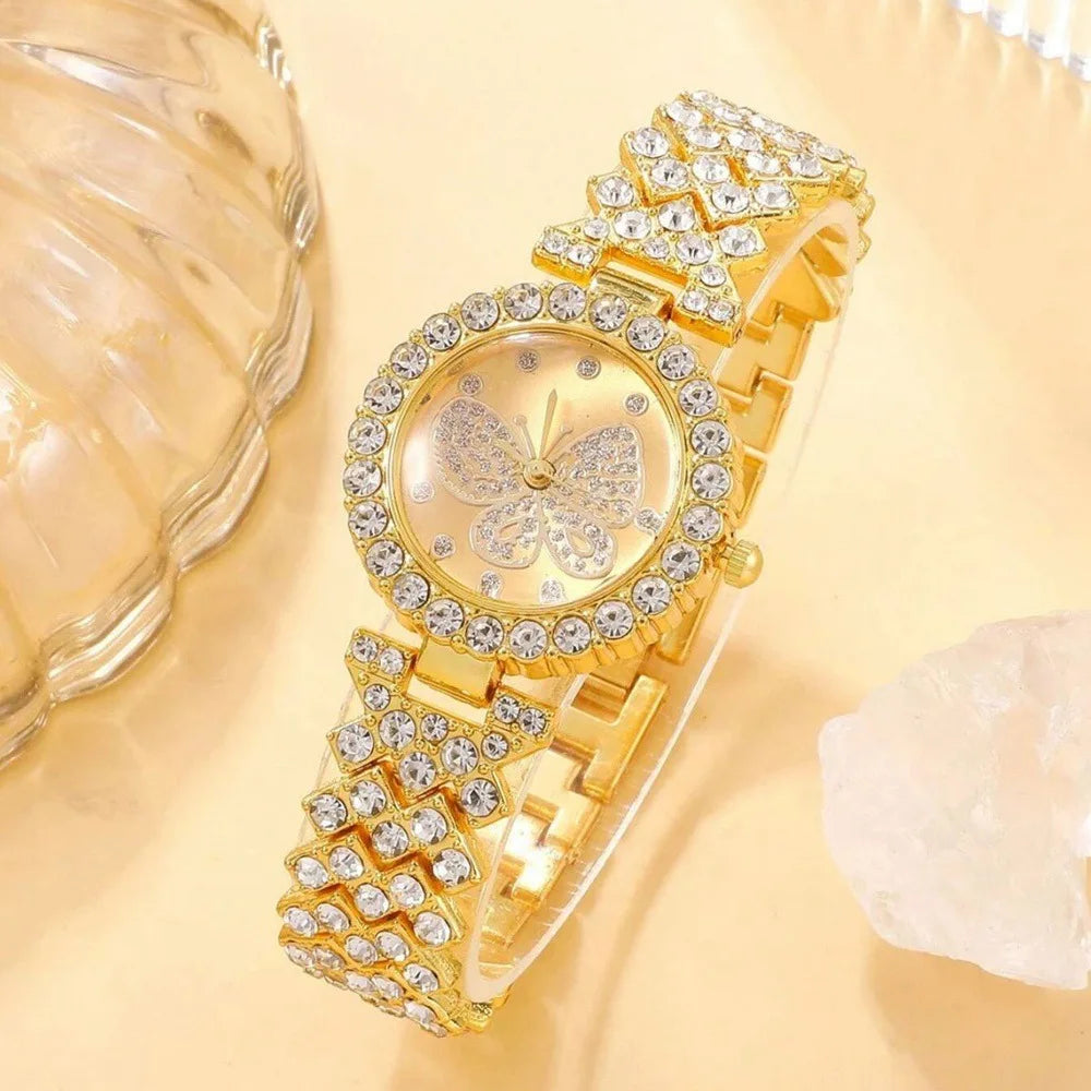 Butterfly Diamond Watch for Women 2 Pc