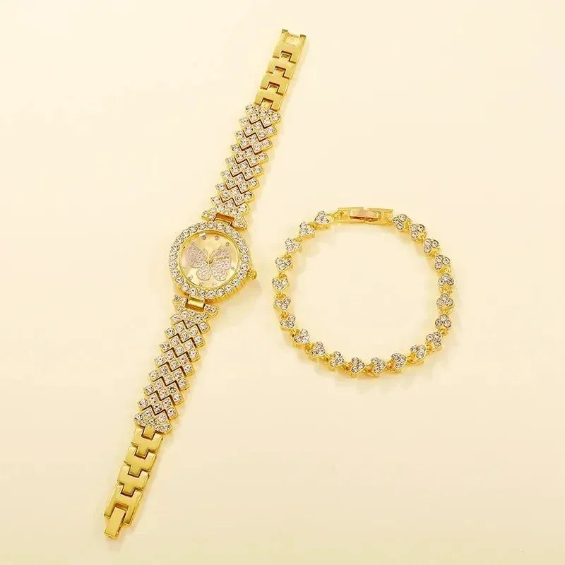 Butterfly Diamond Watch for Women 2 Pc