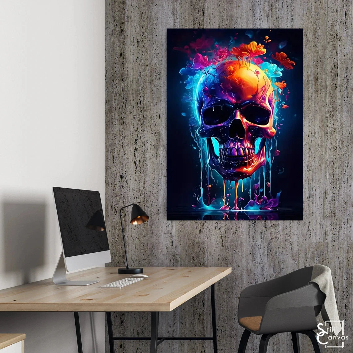 Skull Canvas Painting, Neon Home Decoration